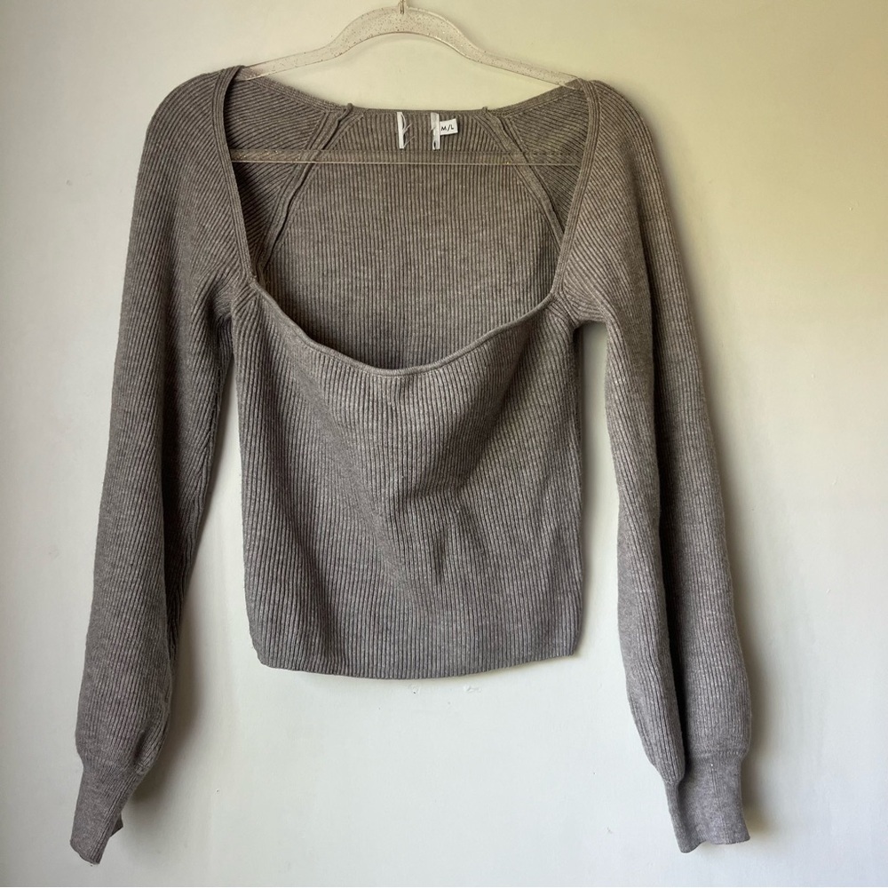 Princess Polly Eliza Gray Ribbed Wide Neck Knit Sweater M/L